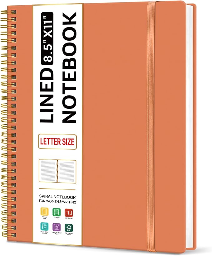Taja Large Spiral Lined Notebook for Work, Journal for Women & Men