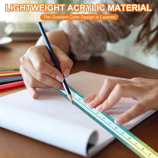 HARFINGTON 3pcs Acrylic Clear Straight Rulers 15/20/30cm Metric Transparent Gradient Three-Dimensional Plastic Ruler Square Cube Measuring Tool for Office, Gray/Sky Blue/Blue-Orange