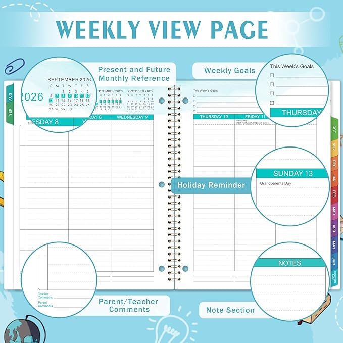 Student Planner 2026-2027 - August 2026 - June 2027, 9'' x 11'' Academic Planner, 2026-2027 Academic Year Planner for Middle or High School, Planning Stickers