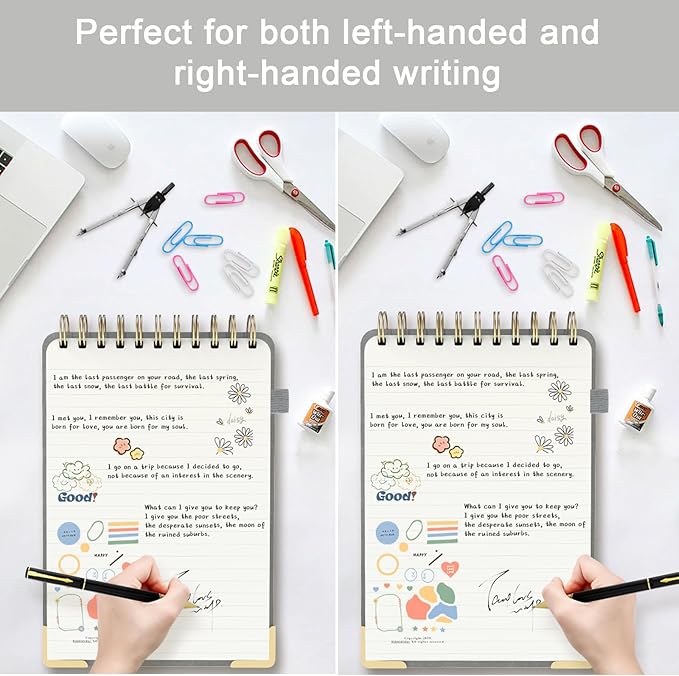 A5 Top Spiral Notebook, Large Leather Hardcover Top Bound Steno Pads, 240 Pages 100 gsm Thick Lined Paper Left Handed Notebook Journal for Work, School, Meeting Writing - Gray, 5.9" x 8.5"