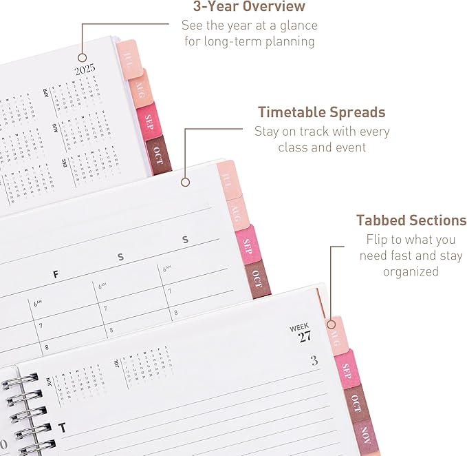 Rileys Academic Planner 2025-2026, Daily, Weekly & Monthly Planner, July 2025 - June 2026, Student Notes Pages, Twin-Wire Binding, Weekly Agenda for School & Work (8 x 6-Inches, Black)