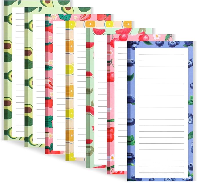 AZUREAL 7 Pack Magnetic Notepads for Refrigerator, Magnetic Notepads for Refrigerator, Fruit Design Grocery List Pad for Fridge, Full Magnet Back Shopping Lists, 30 Sheets Per Note Pads