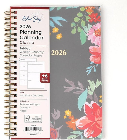 Blue Sky 2026 Weekly and Monthly Planner Calendar, January 2026 - December 2026, 5" x 8", Flexible Frosted Cover, Laminated Tabs, Durable Twin Wire Binding, Sophie