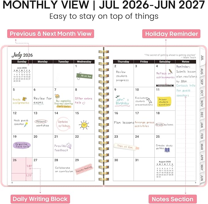 8.5" x 11" Academic Planner 2026-2027, Weekly & Monthly Calendar Planner Book, July 2026 – June 2027, Large Hardcover Organizer with Tabs, Perfect for Teachers, Students, Women & Men – A4, Pink