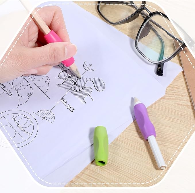 12PCS 3 Concaves Silicone Grippers for Pencil Pen, Ergonomic Comfort Grip Multicolour Writing Aid for Drawing Writing Stylus
