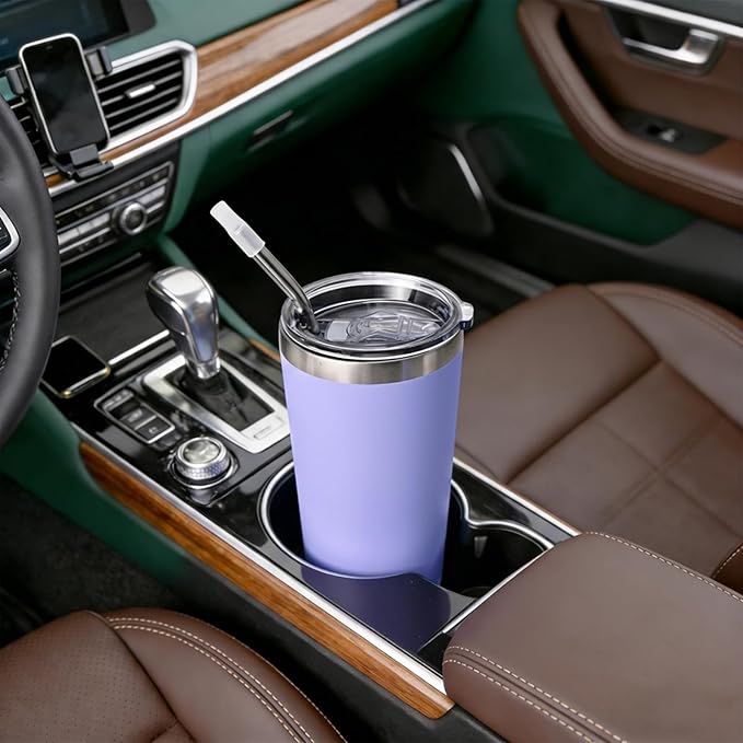 NESTALLY Coast 20oz Stainless Steel Tumbler, Extra Capacity Holds Up to 22oz, Double Wall Vacuum Insulated Travel Coffee Mug with Lid & Metal Straw, Leakproof Reusable Cup for Travel (Lavender)
