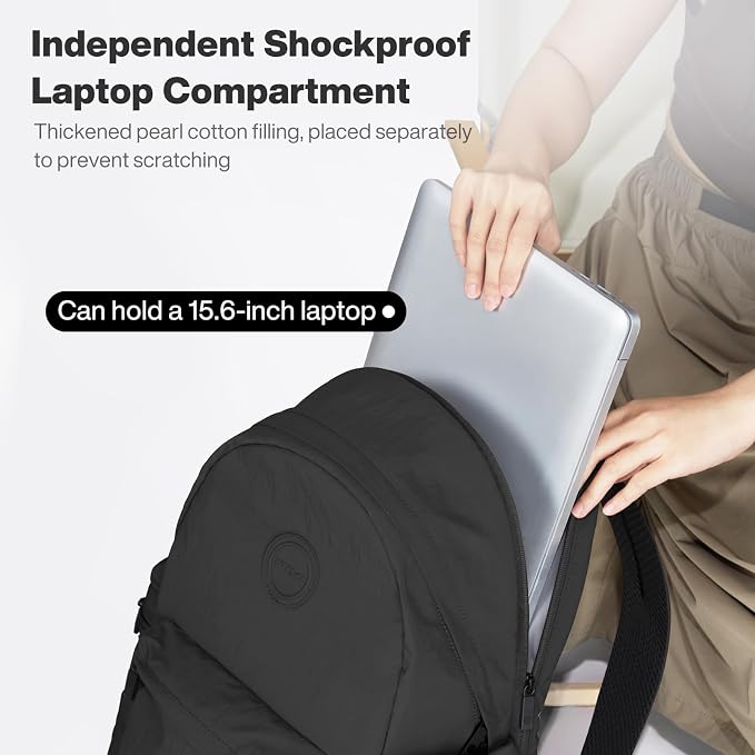 mixi 17 Inch Casual Travel Daypack, Lightweight Laptop Backpack, Black | Ultra Light Backpack, Fits 15.6in Laptop, Water/Oil/Stain Resistant, Anti-Theft Pocket&Luggage Strap for College Work Hiking