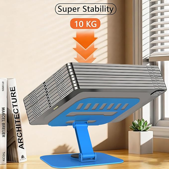 360° Rotation Tablet Stand, Ultra Stability Base Fully Folded Easy to Store and Carry Adjustable iPad Stand Compatible with 4-13" Tablet E-Reader iPad Pro/Air/Mini and More (Blue)