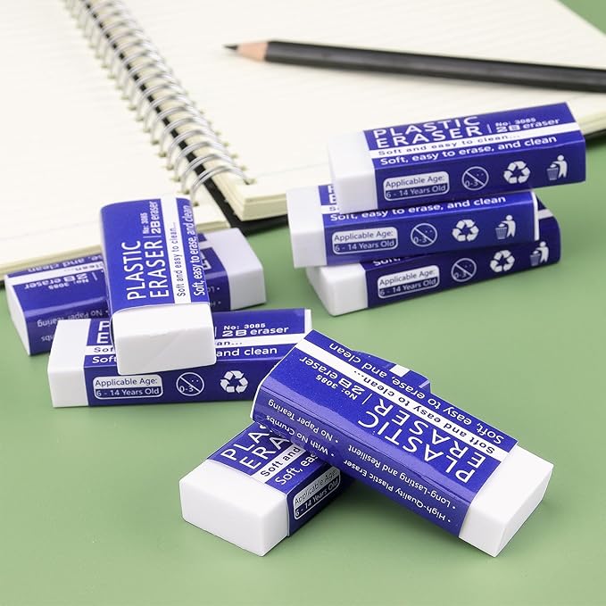 Tamaki White Erasers for Clean, Large Pencil Eraser, 8 Pack