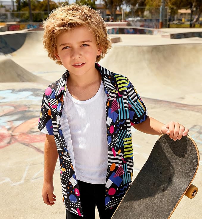 Enlifety 2-10T Kids Hawaiian Shirt Boys Short Sleeve Button Down Shirts Hawaii Summer Casual Blouse