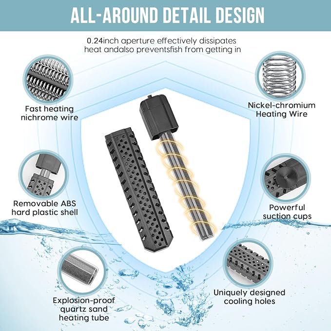 Aquarium Heater 500W, Fish Tank Heater with High-Temperature Protection and Turtle Tank Heater with Automatic Power-Off When Leaving Seawater or Freshwater.