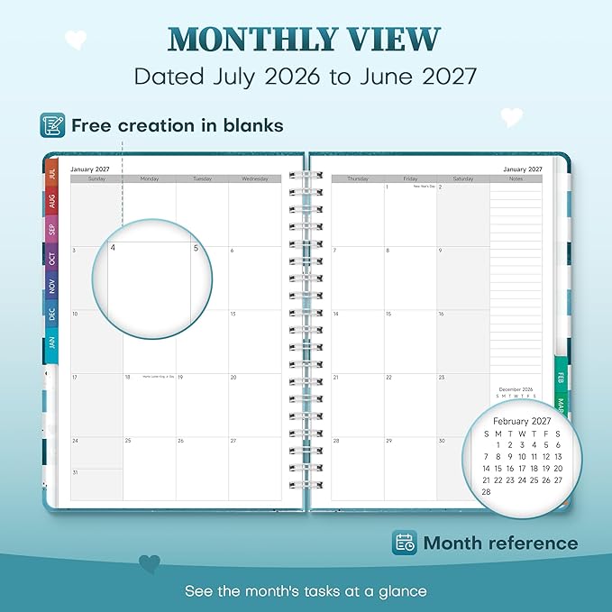 Planner 2026-2027 Monthly and Weekly Academic Planner July 2026 - June 2027, Hardcover Calendar 2026-2027 Agenda Daily Planner for Student Teacher School Office Supplies, 7.4" x 10.2", Blue Stripe