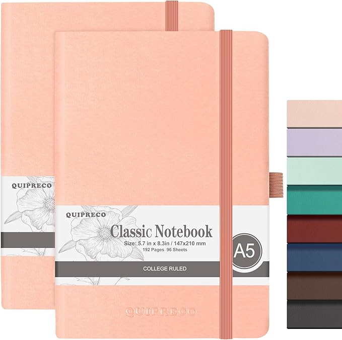 2Pack Lined Hardcover Journal Notebook, A5 192 Pages 100Gsm Thick Paper College Ruled for School,Note Taking,Work,Diary，5.7''*8.3'',Blush