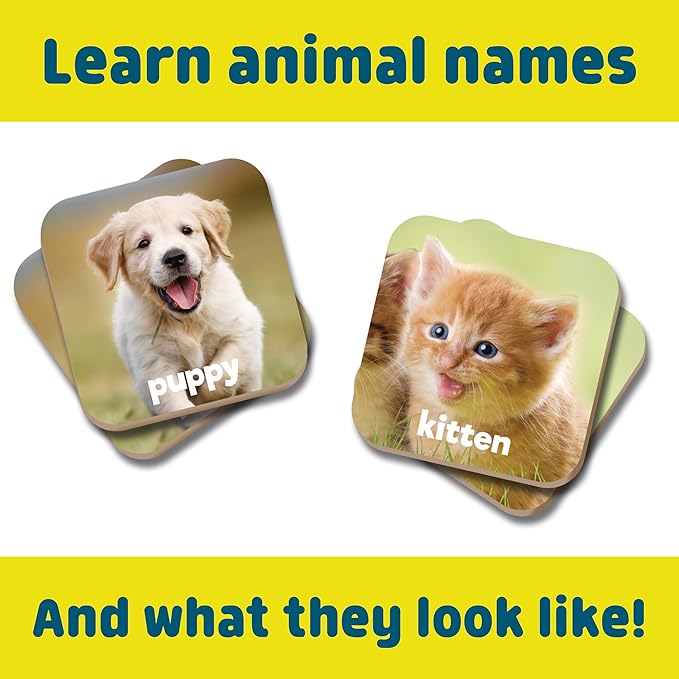 Chuckle & Roar Baby Animals Memory Game - Multicolor, 52 Tiles - Focus & Concentration Games for 3 Year Olds - Durable Travel Toys for Toddlers 3-5 - Animal Name Learning
