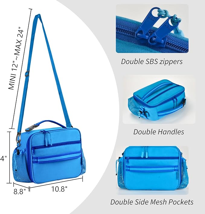 Cerbonny Kids Lunch Box For Girls & Boys, Insulated Lunch Bag With Double Bottle Holder & Freezable Liner (Blue)