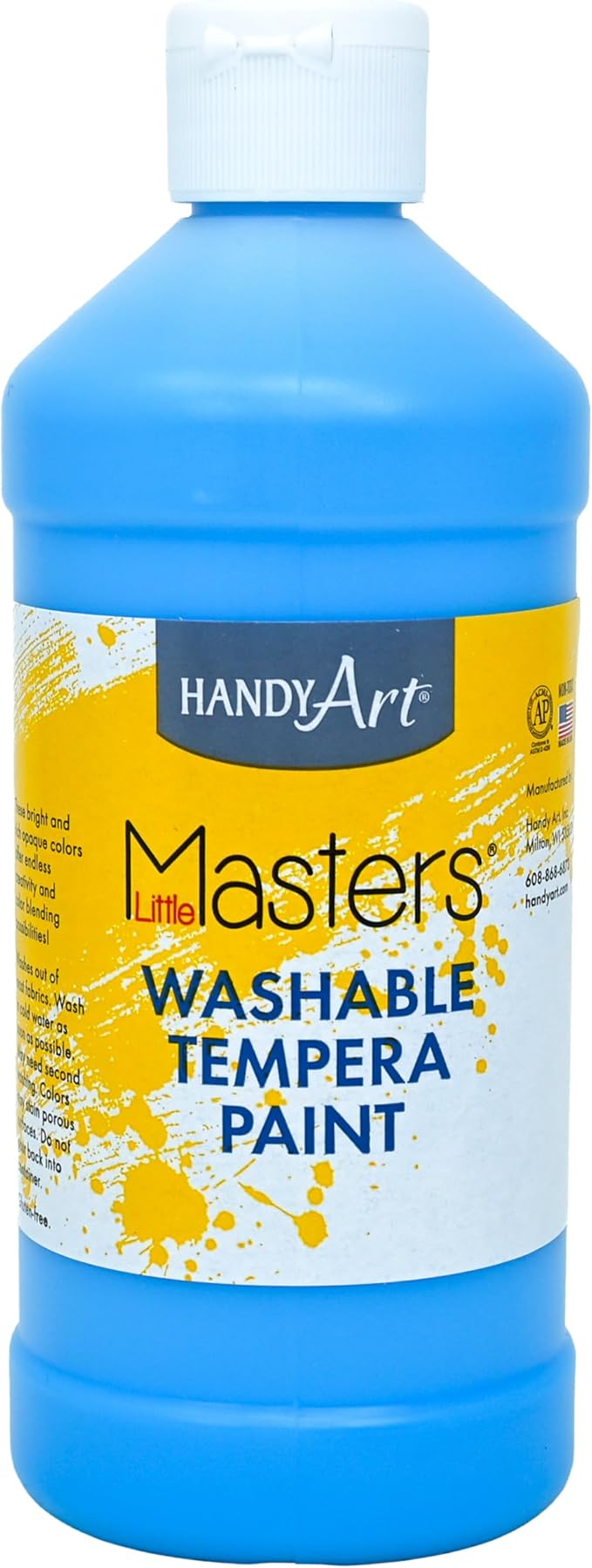 Handy Art Little Masters Washable Tempera Paint, Light Blue, 16 oz Bottle, Bright & Mixable, High Opacity, Washable Colors for Classroom, Students, Kids, Young Artists, Safe & Non-Toxic, Made in USA