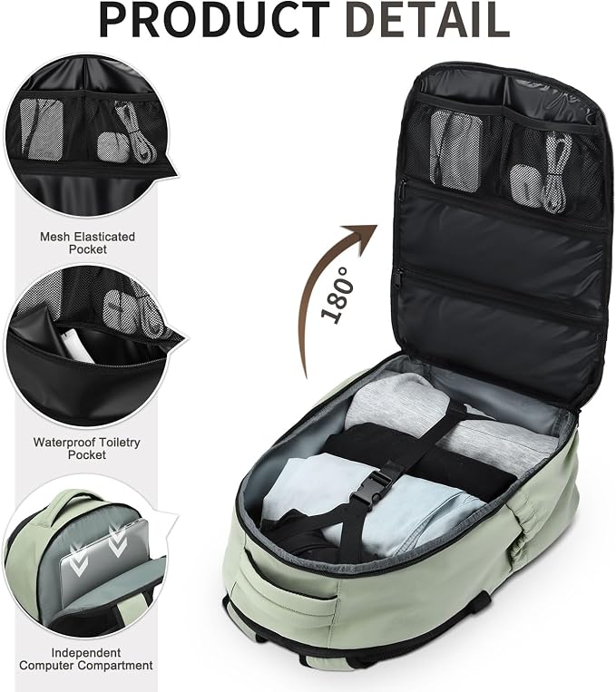 Travel Backpack for Women Men Lightweight Laptop Daypack Green | fit 5.6" Laptop,TSA Approved Carry on Bag, Personal Item Travel Backpack