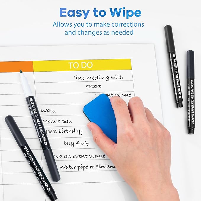 maxtek Black Dry Erase Markers Ultra Fine Tip, 0.7mm, Low Odor, Extra Fine Point Dry Erase Markers for Planning Whiteboard, Calendar Boards, Whiteboard Markers for School Supplies (6 Count)
