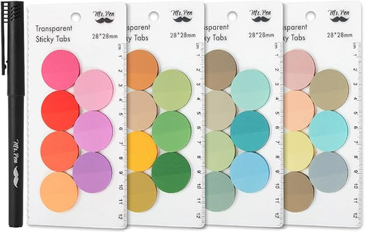 Mr. Pen- Round Transparent Sticky Notes, 1.1” Diameter, 28 Pads, 1120 Sheets, Colorful, Water-Resistant See-Through Sticky Notes Bulk & Fineliner, Smooth Writing, Note Tabs for Bible Journaling