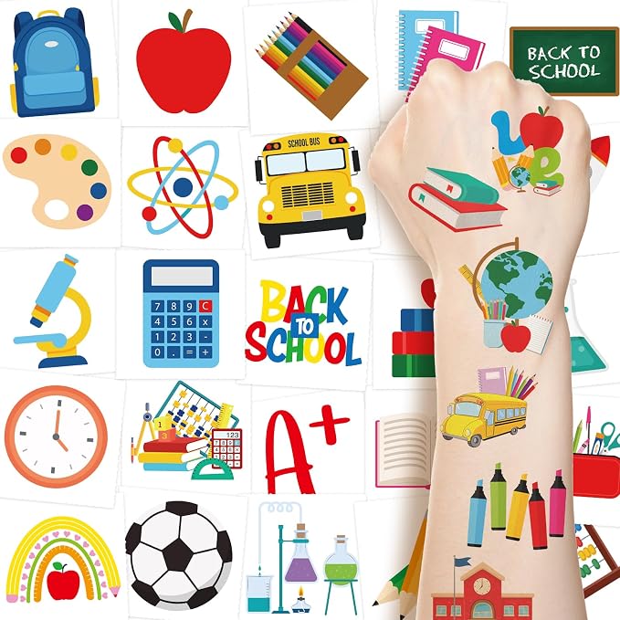 Ceiba Tree 100pcs Back to School Temporary Tattoos Pre-Cut Classroom Supplies Assorted Welcome Back To School Tattoos Party Favors