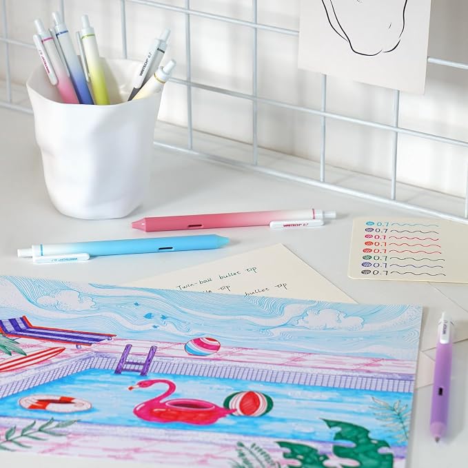 WRITECH Fine Point Gel Pens: 8ct Multi Colored 0.7mm Medium Point Retractable Assorted Color Ink Pen Smooth Writing for Journaling Coloring Gradient Barrel No Bleed & Smudge & Smear