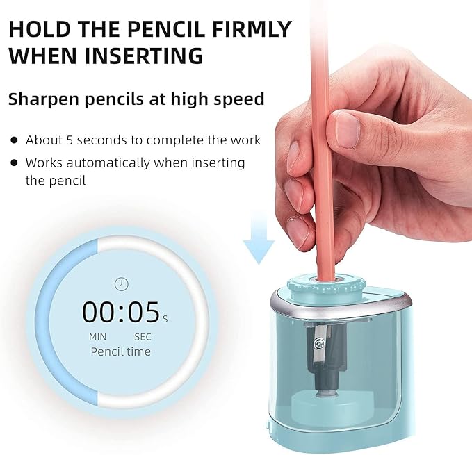 Aogwat Pencil Sharpener Electric Pencil Sharpener for Kids, Blade to Fast Sharpen, Suitable for No.2/School/Classroom/Office/Home (Blue)