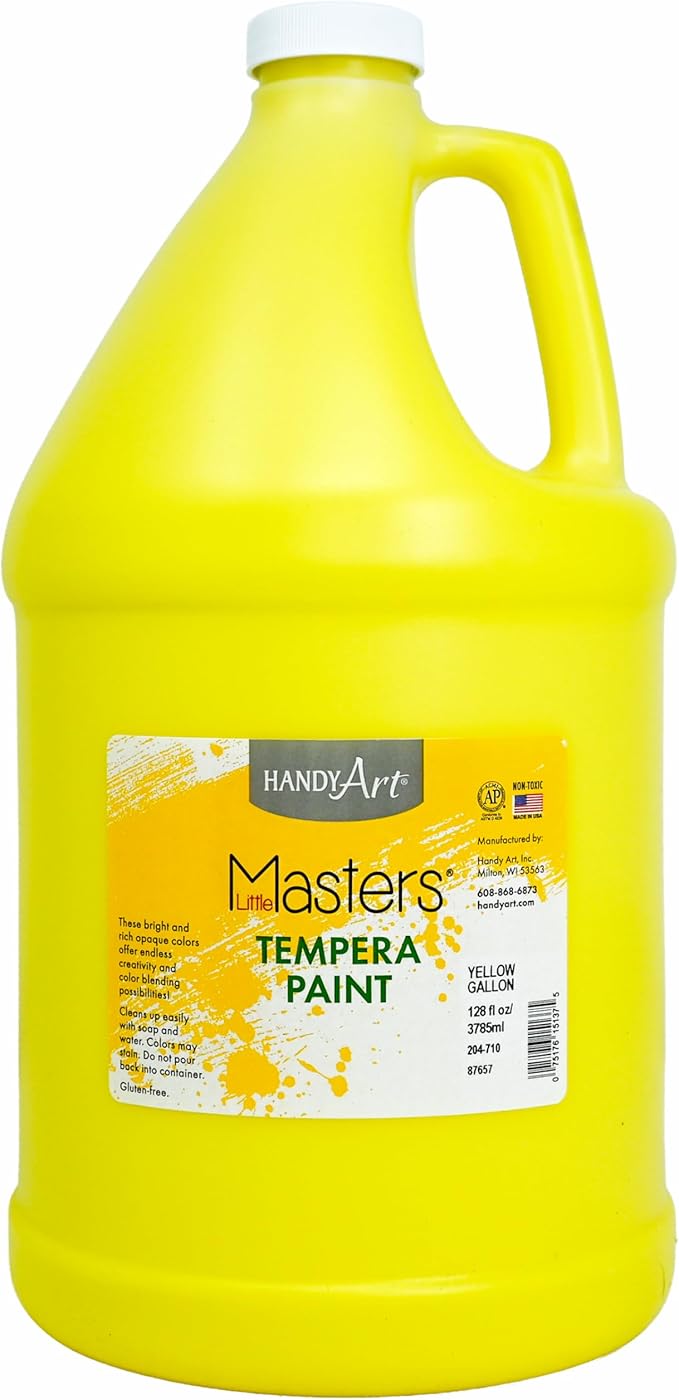 Handy Art Little Masters Tempera Paint, Yellow, Gallon 128 oz Bottle, Bright & Mixable, High Opacity, Washable Colors for Classroom, Students, Kids, Young Artists, Safe & Non-Toxic, Made in USA