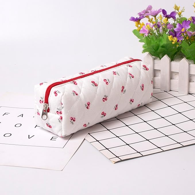 Pencil Case Office College School Storage Bag Pouch Holder Box Organizer Makeup Pouch Cosmetic Bag Aesthetic Cute Pen Case for Girls Boys Kids (Large cherry)