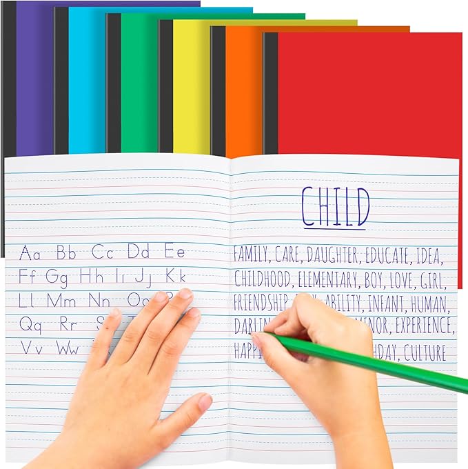 Henoyso 6 Pcs Primary Composition Notebook K-2, Wide Ruled 9.75" x 7.5" Journals, 60 Pages, Writing & Handwriting Practice for Kindergarten, 1st & 2nd Grade, Back to School Supplies (Stylish Color)