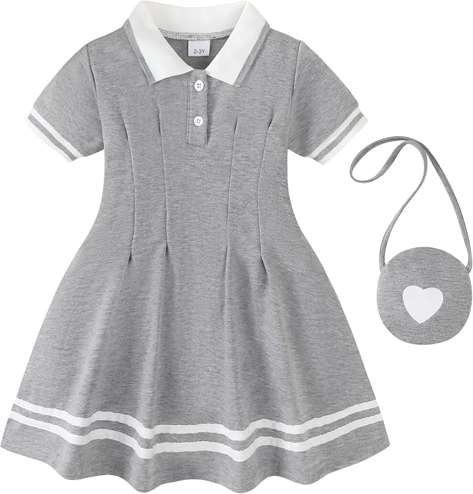 Renotemy Infant Baby Girl Dress Toddler Girls Summer Clothes School Outfits Cotton Short Sleeve Polo Dresses with Bag 12M-5T