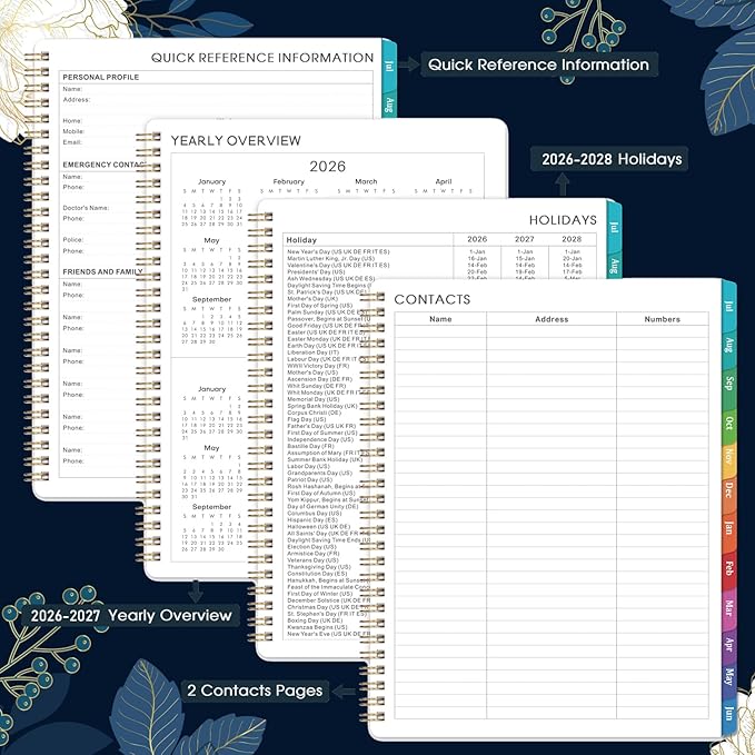 Planner 2026-2027 - Academic Planner 2026-2027, July 2026 - June 2027, 7.87'' x 9.96'', Monthly Tabs, Twin-wire Binding, Thick Paper, Organizer for Work/School