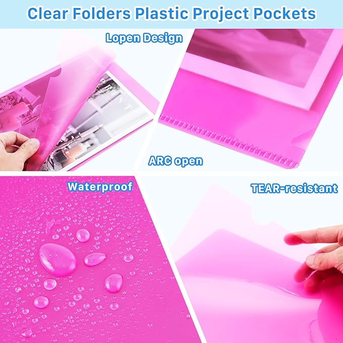 45PCS Clear Document Folders,Clear Colored Plastic Folders,10 Colors Plastic Project Pockets,A4 Letter Size Transparent File Folders,L-Type Plastic Sleeves for School Office Supplies,12.2" x 8.7"