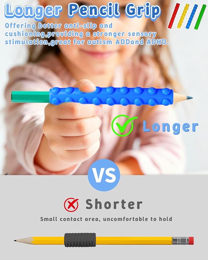 4-Pack Sensory Pencil Grips for Kids Adults,Textured Fidgets Pencil Grips for Kids Handwriting, Quiet Calming Focus Tools for Anxiety Relief, ADHD&Autism Tools,for Classroom Rewards
