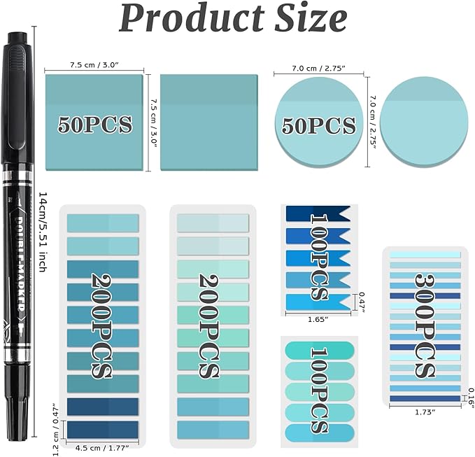 1100 Sheets Transparent Sticky Notes, Clear Waterproof 3 x 3 Sticky Notes with Pen, Translucent See-Though Note Tabs for Bible Study Book Annotation Kitchen Reminder (Blue)
