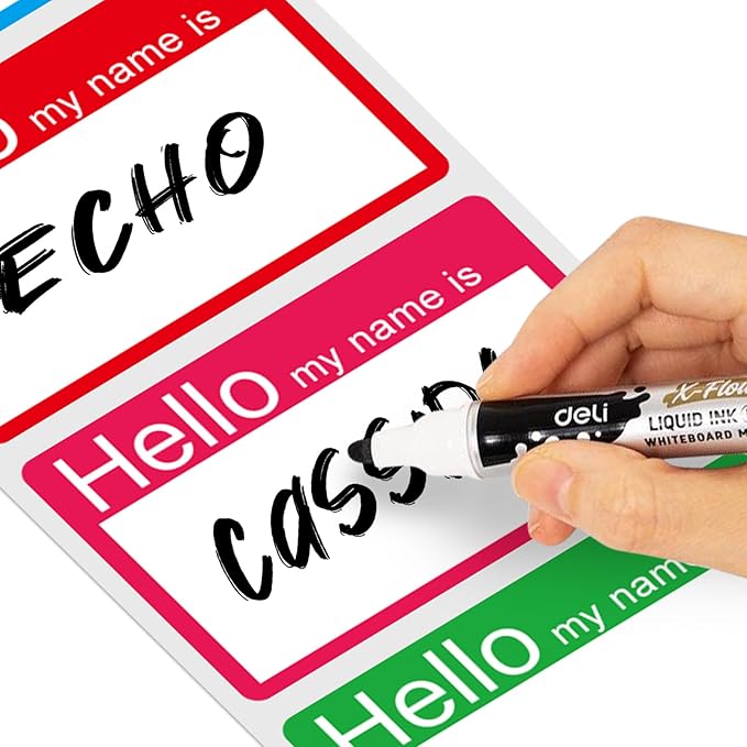 Name Tags Stickers 4 Colorful (Hello My Name is) Border Tag Labels - 200 Stickers (3.5 x 2.25 inch) for School Office and Home