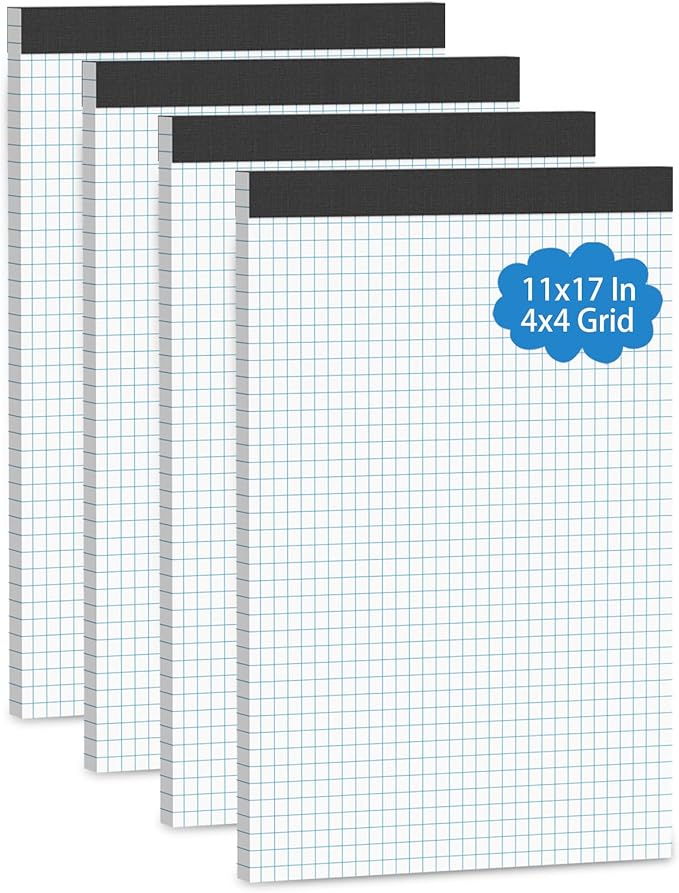 120 Sheets Large Graph Paper Pad 11 x 17, Grid Paper, 4x4 Graph Ruled, Blueprint Quadrille Pad, Engineering Paper, Drafting Paper, Graft Paper for Architect Engineer Designer Mathematician Draftsman