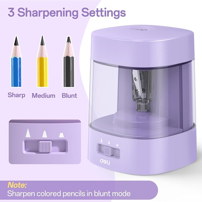 Deli Electric Pencil Sharpener, Automatic Pencil Sharpeners, Purple