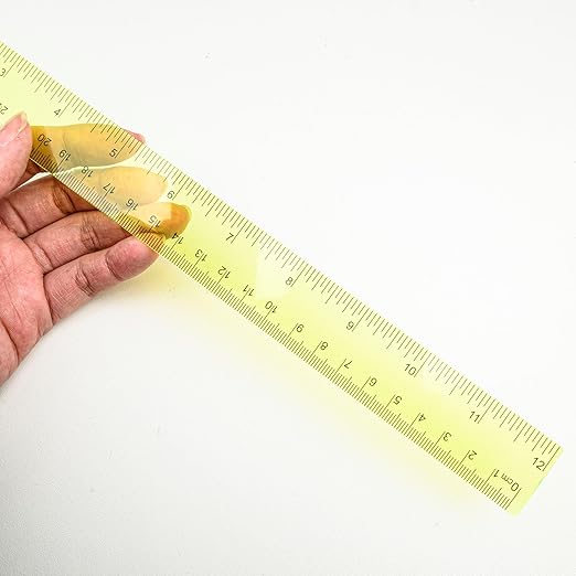 5 Pieces Transparent Yellow Plastic Ruler, 12 inch (30cm) Ruler, Pack of 5, Clear Ruler, Plastic Ruler, Rulers for Kids, Measuring Tools, Ruler Set, Ruler inches and Centimeters (Yellow)