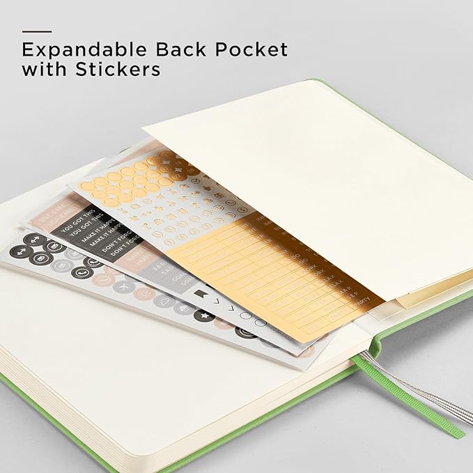 &And Per Se Dotted Journal Notebook, A5 Hardcover Leather Dotted Journal, 160 Pages 100gsm Thick Dot Grid Paper, 3 Sheets of Stickers Included - 5.7'' x 8'' (Pastel green)