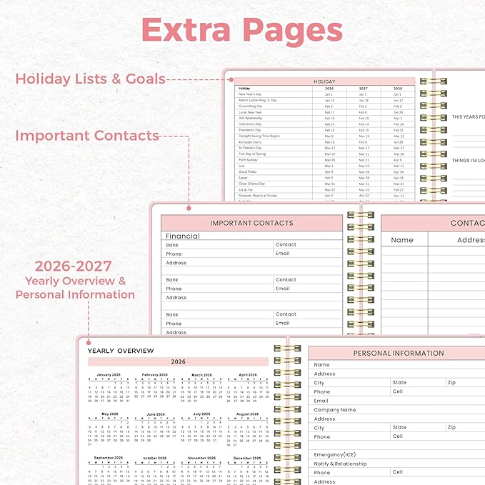 Oucaru Undated Daily Planner, 8.5"x11", A4 Size Spiral Notebook with Hourly Schedule, To Do List, Priorities, and Notes for Productivity - Easily Organize Your Tasks, Appointments & Goals for Women