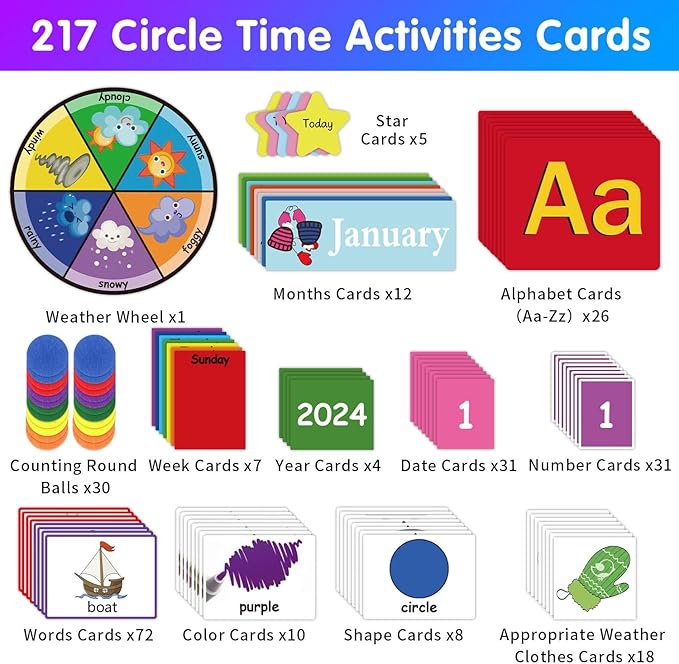 Circle Time Learning Center Classroom Pocket Chart Preschool, Educational Pocket Chart Teaching Materials, Learning Calendar Weather Counting Letter Color, Circle Time Learning Center Black