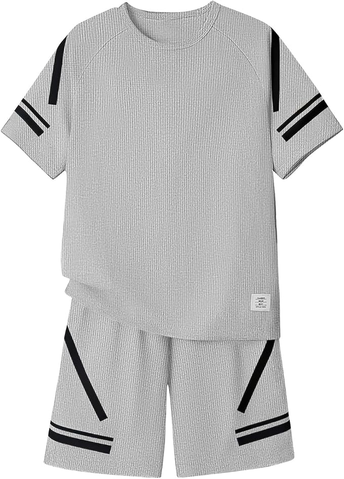 Cakaner Tween Boys Clothes Summer Simple Print T-Shirt And Shorts Set 2 Pieces Teen Trendy Outfits Size 7-14 Year