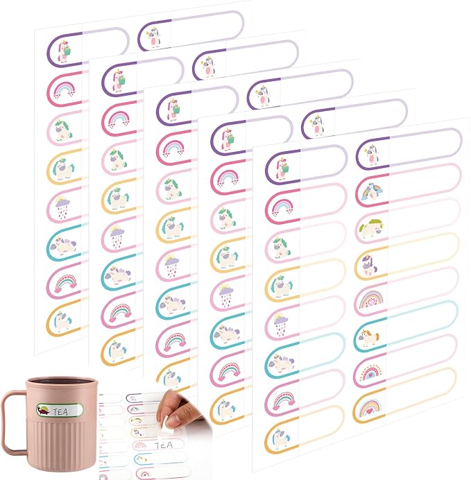 Waterproof Name Labels for Kids Daycare 320 Pcs, Pink Unicorn Style | Self Adhesive Baby Water Bottle Stickers for School Supplies, Self Laminating, School Name Stickers for Lunch Boxes