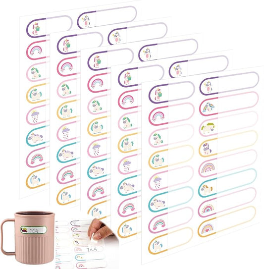 Waterproof Name Labels for Kids Daycare 320 Pcs, Pink Unicorn Style | Self Adhesive Baby Water Bottle Stickers for School Supplies, Self Laminating, School Name Stickers for Lunch Boxes