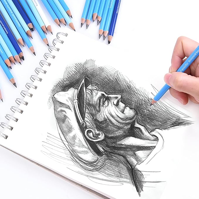 Mifuner Professional Drawing Set, 12 Colored Pencils & 12 Graphite Pencils with Eraser & Case, Art Supplies for Sketching Shading Blending, Gifts for Artists Adults Beginners.Green Black