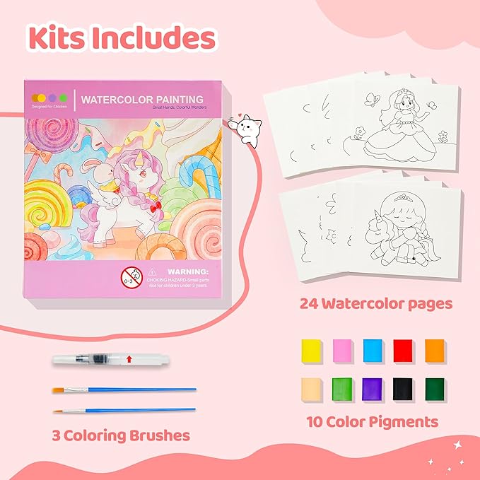 Paint with Water Coloring Books for Toddlers - Watercolor Painting Book Sets for Kids Ages 3-5 4-8, 24 Pages Total DIY Arts & Crafts Drawing Activities Books Toy Birthday Gift for Boys Girls (Unicorn)
