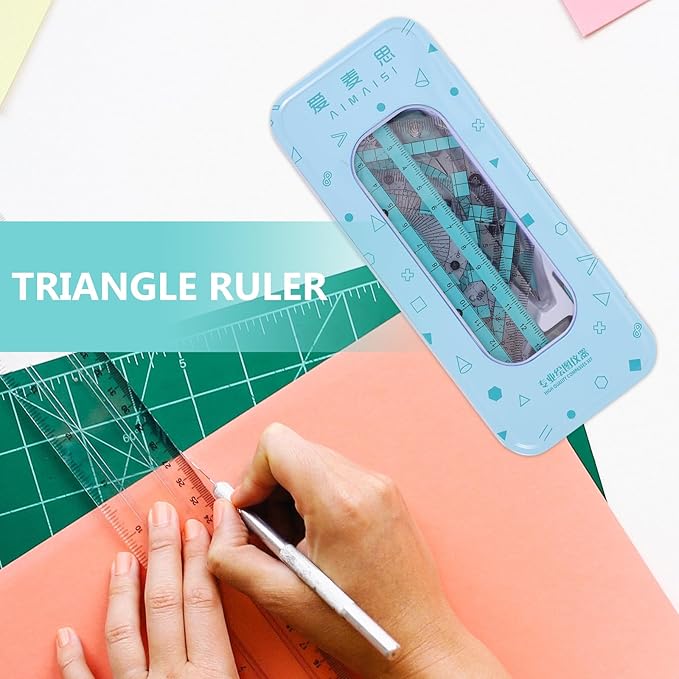 Operitacx Multi-Functional Drawing Office Ruler Kit with Compass Protractor and Triangles 7.08 Inch Clear Ruler for Kids Drawing Tools and School Math Supplies