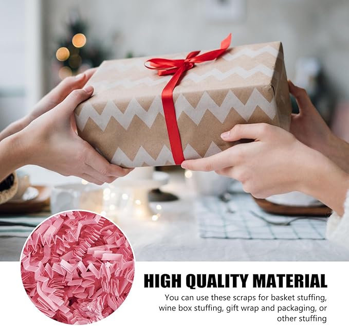 ZEBMOON 1 LB Pink Crinkle Cut Paper Shred Filler Great for Gift Wrapping, Basket Filling, Birthday, Wedding, Valentine's, Christmas Day, New Year Party Decorations Filling Supplies