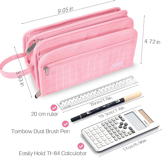 Sooez Large Pencil Case, Big Capacity Pencil Pouch Pen Bag with 3 Compartment, Portable Canvas Stationery Organizer with Zipper, Cute Aesthetic School Supplies for Teen Girls, Celadon