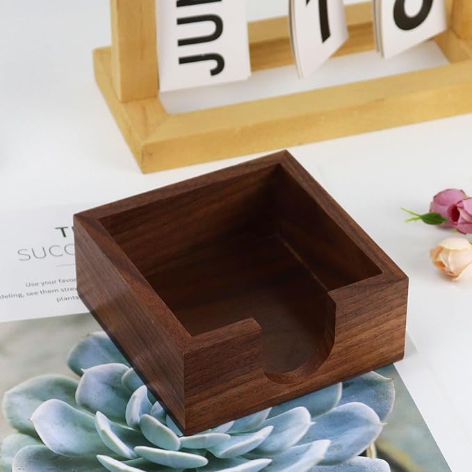 MultiBey Sticky Notes Memo Pad Holder Dispenser Wooden Post it Note Holder Walnut Desk Supplies Organizer Accessories for Office Home Schools